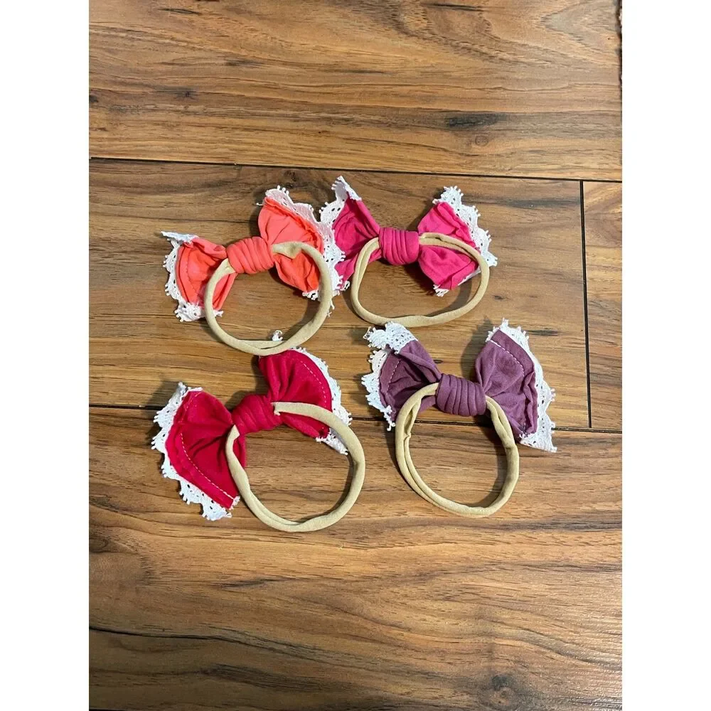 Boutique Hair Bow Nylon Headband Bundle of 4 | Baby Toddler Girl Brights OSFM